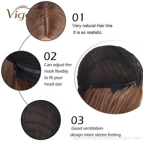 Heat Resistant Cheap Realistic For White Women Free Samples Good Quality Extensions Hair Layered Blunt Cut Synthetic Wigs